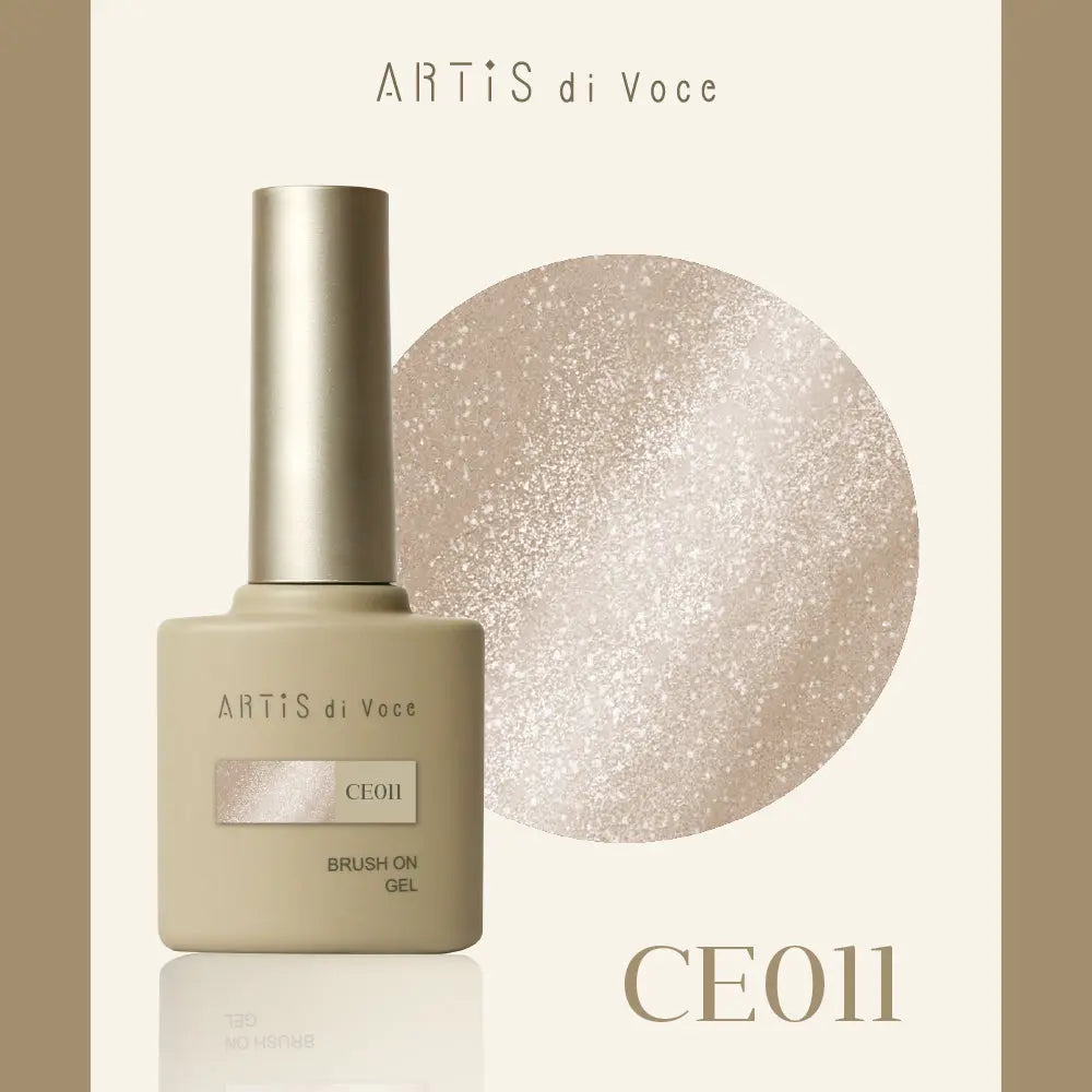 Artis di Voce brush on gel with glittery texture and brand name on a beige background